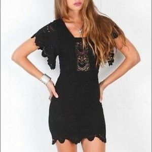Nightcap clothing black flutter sleeve dress